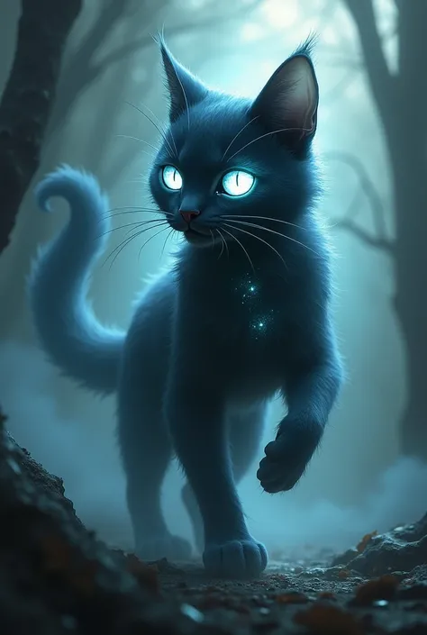 Umbrafex (Shadow Hunter) A spectral feline with eyes that shine like stars. Its body is semi-transparent and appears to be made of dark smoke.. His claws can cut through light and darkness.