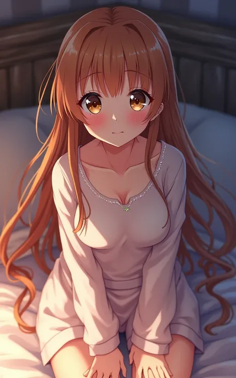 asuna_(sao), (masterpiece, round_iris, extremely_crisp_jelly_brown_eyes, delicate_hands, amazing_eyes_details, eyes_focus, dreamy), perfect_face, feminine_expression, gentle_expression, sitting, arms_at_sides, arms_support, [detailed_brown_hair, eyeliner, ...