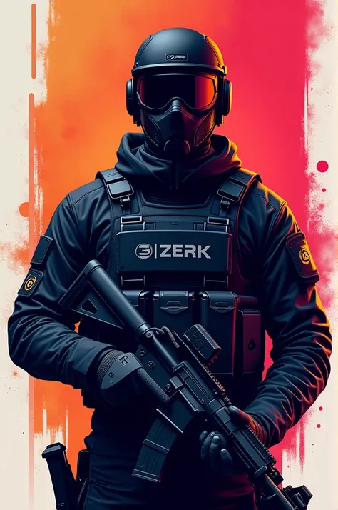 Create an image that will be used as a team logo where it looks very modern with lots of bright colors and an image of a soldier dressed in black., with a logo that says (FREE GAMERS)