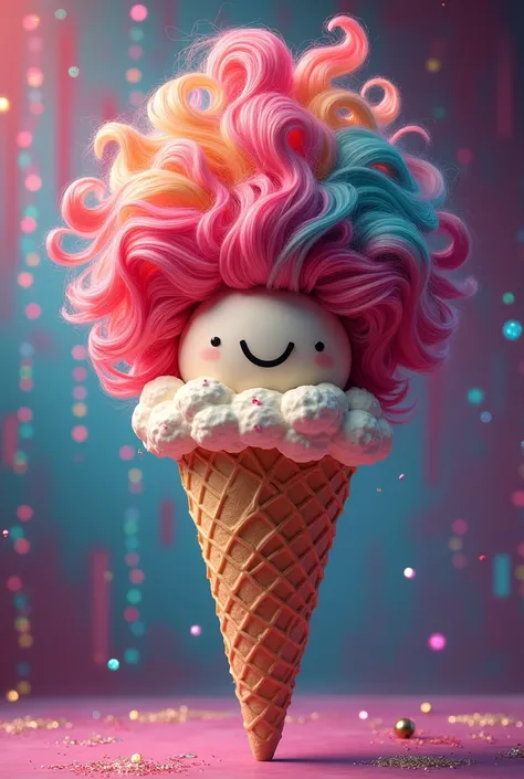 Ice cream cone with old disco wig
