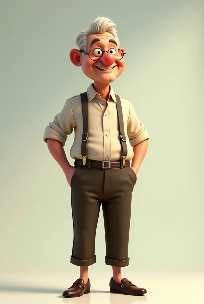 grandfather standing in suspenders outfit animated without background 