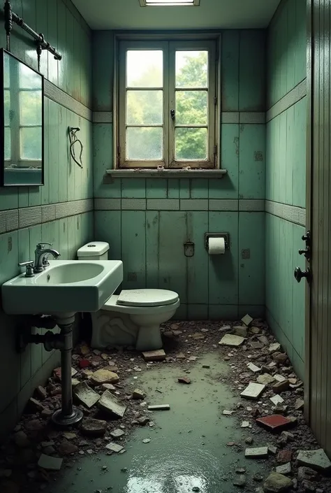 Create a picture of a bathroom that is destroyed