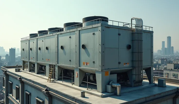 I WANT AN IMAGE OF LARGE AIR CONDITIONING OR REFRIGERATION EQUIPMENT, in the roof