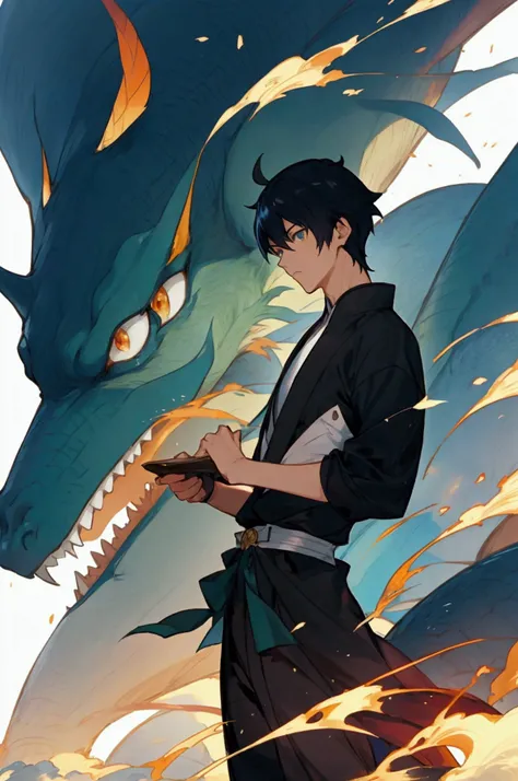 An anime character holding a scroll、The scroll has Japanese writing on it., Makoto Shinkai and Artgelm, Makoto Shinkai and Tom Bagshaw, yusuke murata and makoto shinkai, Two handsome anime men, Anime PostersMovie StillsPortrait, Official Art, Anime portrai...