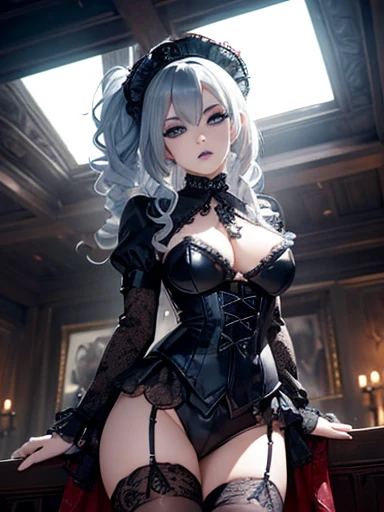  A gothic punk goth girl, perfect face, beautiful Asian woman with long White hair in curls and coils, very cute and           beautiful girl, (highly detailed beautiful face), high detailed fingers, (Blood Red corset) detailed face, curled hair
]cowboy sh...