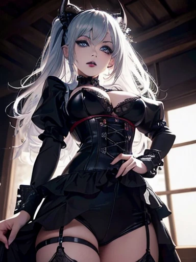  A gothic punk goth girl, perfect face, beautiful Asian woman with long White hair in curls and coils, very cute and           beautiful girl, (highly detailed beautiful face), high detailed fingers, (Blood Red corset) detailed face, curled hair
]cowboy sh...