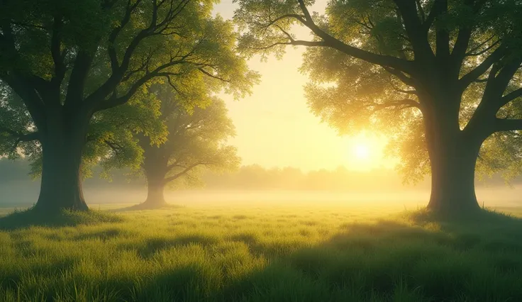 Soft images of a dawn, with sunlight filtering through the trees. The music is soft and inspiring. summer, endless prairie landscape