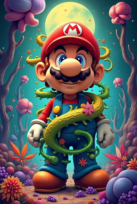  cannabis mario party character poster art which reads THE GROVE PATONG" 420 artwork, retro psychedelic weed illustration, liquid, psychedelic artwork, in illustration style digital, extremely high quality artwork, estilo de arte impressionante, arte do Ad...