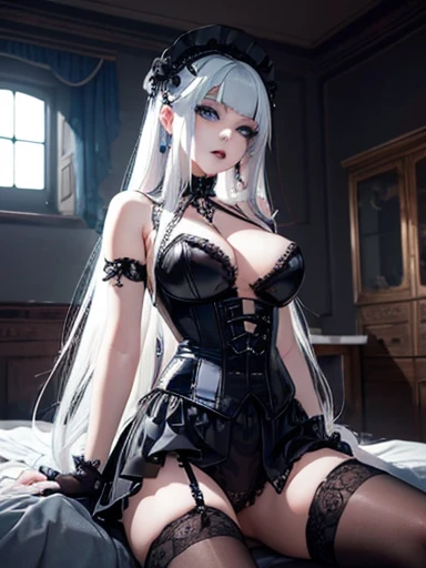  A gothic punk goth girl, perfect face, beautiful Asian woman with long White hair in curls and coils, very cute and           beautiful girl, (highly detailed beautiful face), high detailed fingers, (Blood Red corset) detailed face, curled hair
]cowboy sh...