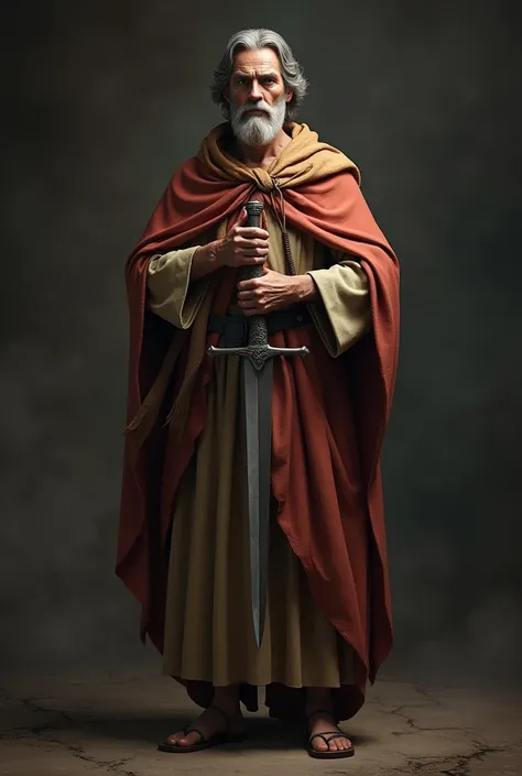 You can create a realistic image of Saint Bartholomew the Apostle, with his characteristic implements and sword in hand 
