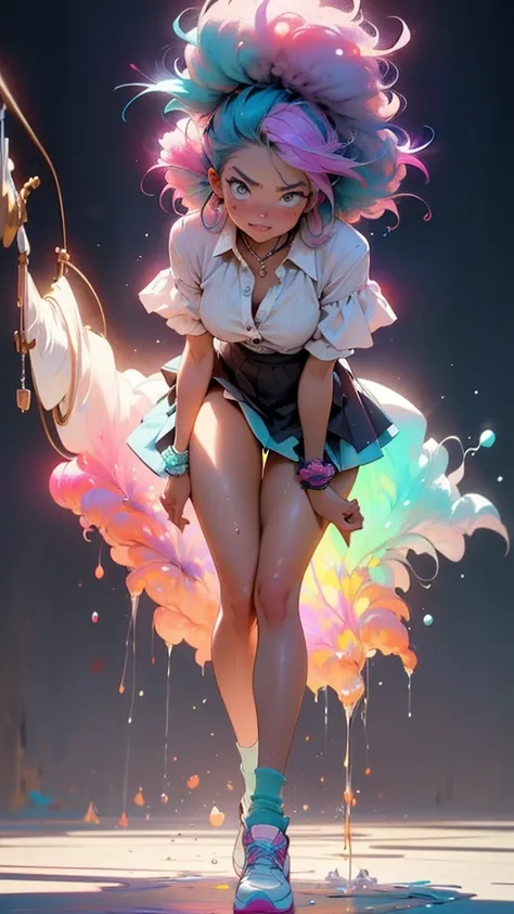 1girl, (masterpiece), (best quality), smile brightly, 1 woman, 2, bewitching, show off underwear, frilled underwear:1.2, blue color underwear, layered skirt, swell ones loins++, fullback underwear , large breast , cute outfit:1.2, (leg up, grab knee, stand...