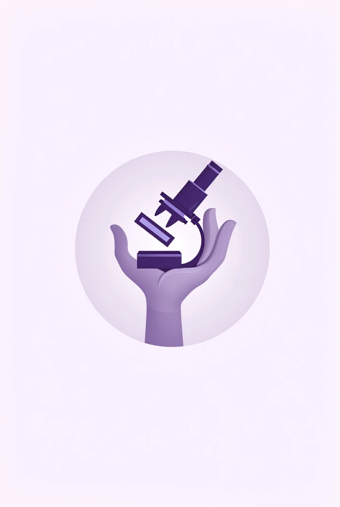 Create a logo that represents a hand holding a microscope. The base of the microscope has a rod of asclepius (Symbol of medicine) supported on the side. It is important to be in lilac and white colors..