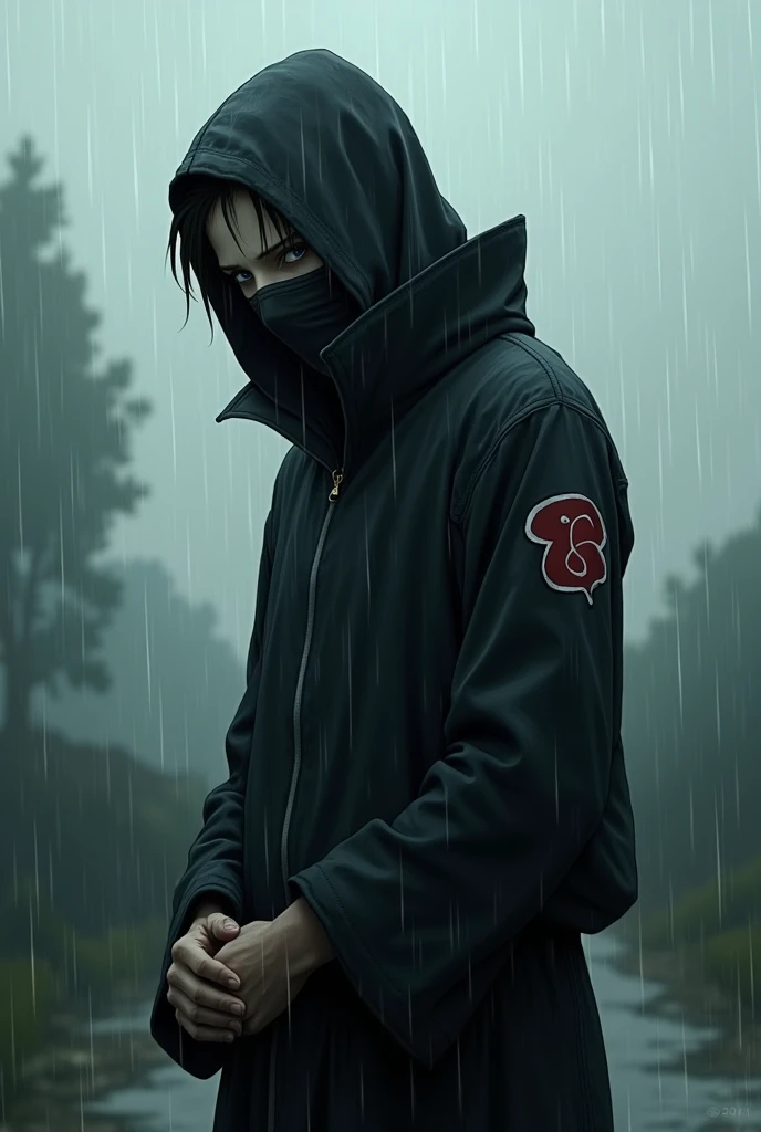 Character in naruto with sad mask,under the rain