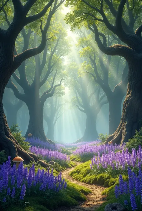 a space in the middle of a mystical forest, Lavender, 1200 x 480

