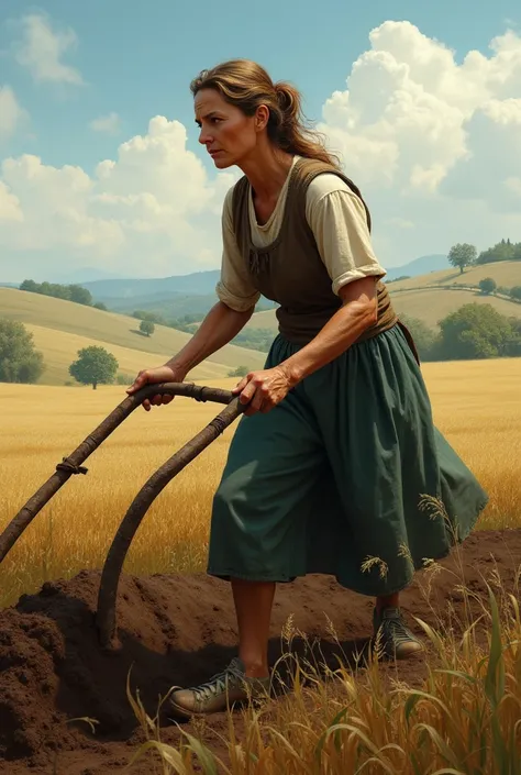 A simple woman, do campo , and working plowing the land