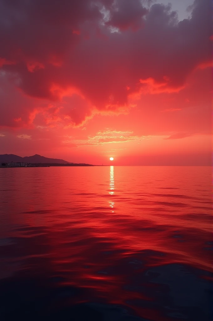 A sunset view over the Red Sea, showing its red hue