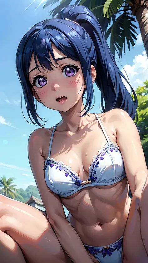 Kanan Matsuura, (((shiny blue hair))), long hair, ponytail, (purple eyes: 1.1), ---1 female, 1 male, 3D, 2 females, 2 males, spread legs, riding on males hips, (8K, Raw, best quality, masterpiece 1.2), Ultra HD, high resolution, high quality, best quality,...