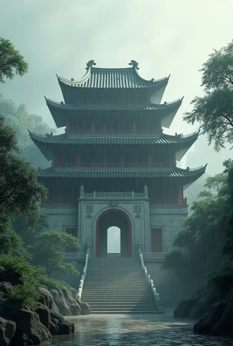 temple .gray.in chinese style ancient.raindrops pattern on the temple