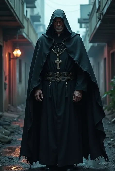 Dark sinister vigilante priest