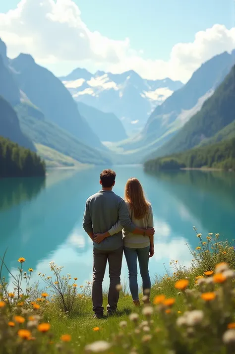 a man and woman are enjoying the beauty of nature in switzerland