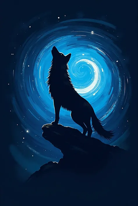 Simple wolf logo with blue and black mixed colour like starry night of vincent van googi