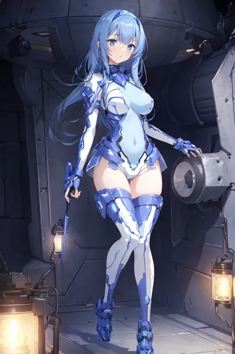 masterpiece, Highest quality, Anime Style,Official Art Beautiful Lighting, 1 person, bangs, Inside the futuristic base, whole body, Blue and white outfit, masterpiece,Noise Reduction,Perfect Anatomy,High resolution, Very detailed,Game CG,Dutch Angle ,Beaut...