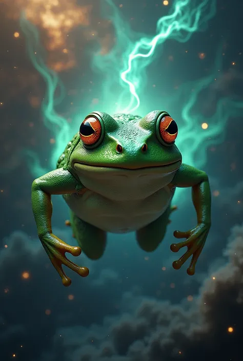 Create pepe the meme frog into a mystique character , or powerful character , like his controling the universe or know s magic something dope , in his background you can add space or anything that goes hard with him

Use pepe the meme frog face 