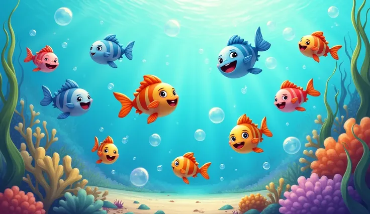 Nine little fish, swimming in the sea,
Counting bubbles, one, two, three!