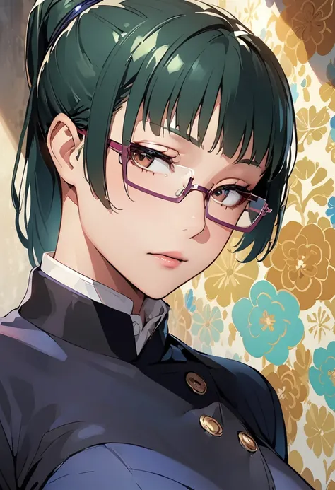 zenin maki with green hair and glasses, fine details. best anime 4k konachan wallpaper, beautiful anime portrait, stunning anime...