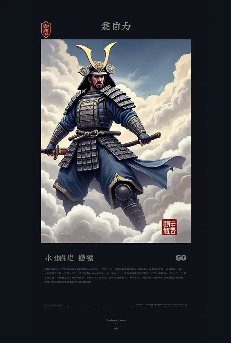 Samurai on clouds , old japanese painting. , battle pose