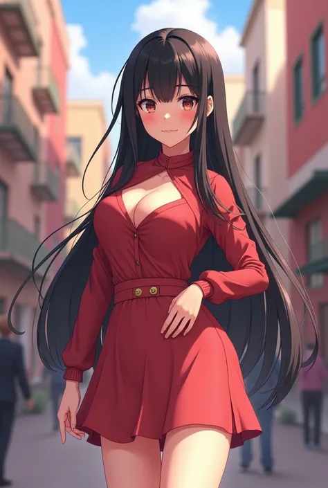 One woman、((3D Animation))、cute、1、Shiny black hair、Long Hair、Random Pause、Random outfit、cute服、Laughter、Sexy pose、Dating in the city、mini skirt、Beautiful clothes、Low angle、