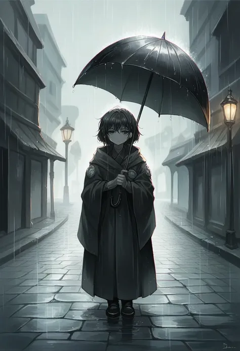 Heres a refined prompt that includes your preferences:

"A nighttime scene set during the rainy season. The image is mostly in black and white, but the focus is on a beautiful girl, who stands out in vibrant color. She is holding a large black umbrella, wh...