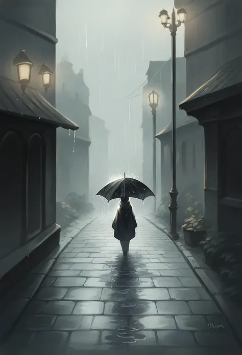 Heres a refined prompt that includes your preferences:

"A nighttime scene set during the rainy season. The image is mostly in black and white, but the focus is on a beautiful girl, who stands out in vibrant color. She is holding a large black umbrella, wh...