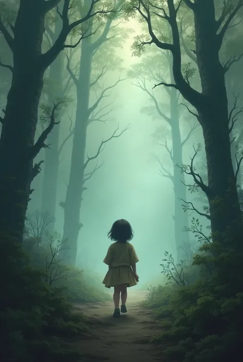 With a deep breath, the child steps forward into the mist. As they walk, the forest seems to come alive. Strange, ancient sounds echo around them.

