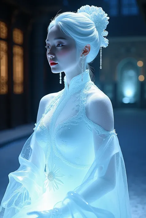 (ice - carving:1.4),Movie Angle,(Fan Bingbing,  ice sculpture girl,Anatomically correct,full bodyesbian,Masterpiece ice sculpture camellia,Representative work Hanfu,Smile),sexy