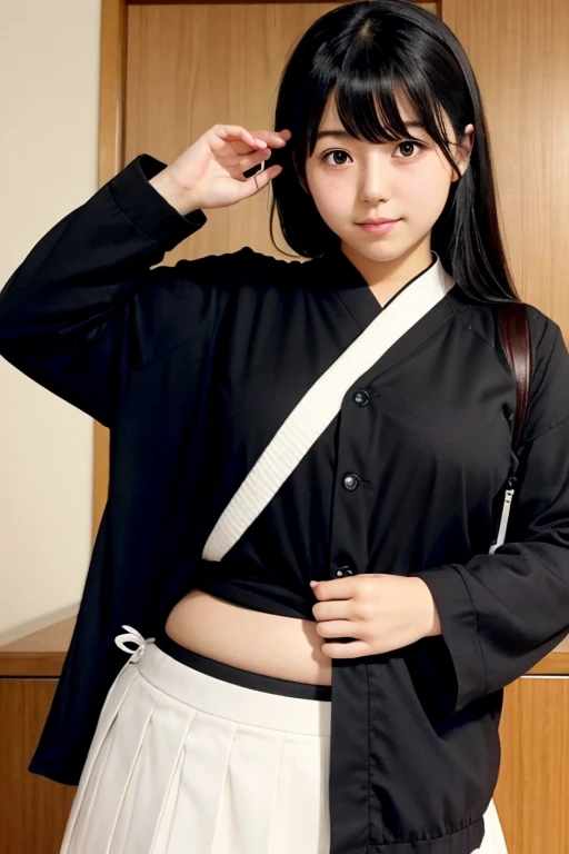 Japanese high school girl、、Black Hair、Chubby belly、