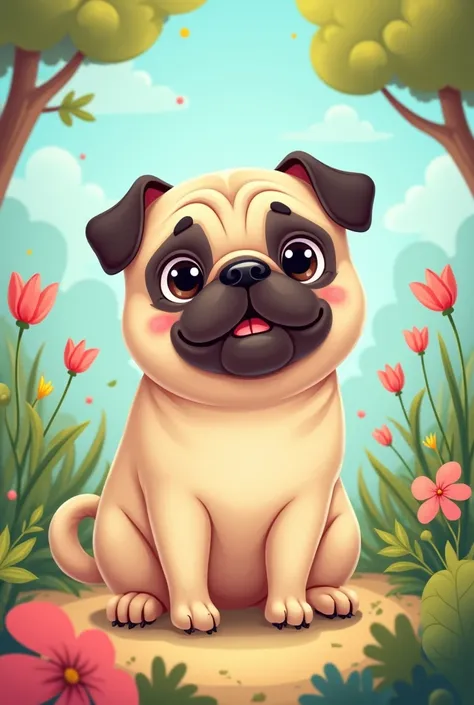 Create a cute cartoon pug dog design for a book story 