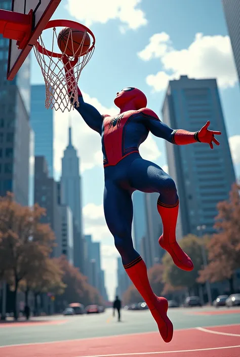 spiderman doing a dunk