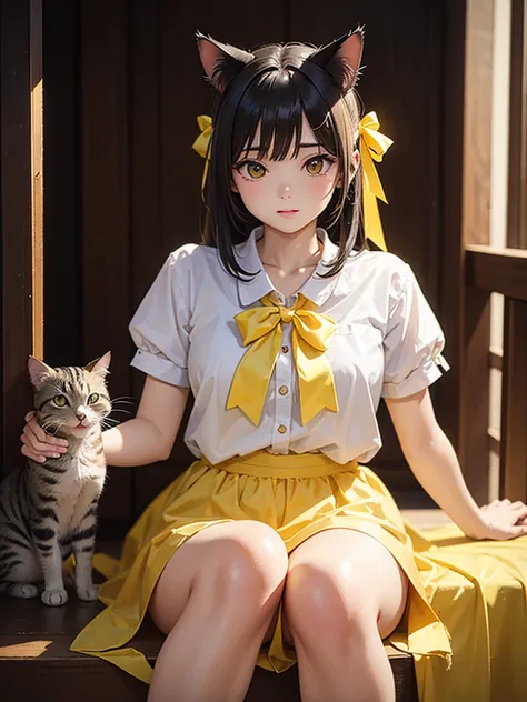 Cat with yellow ribbon