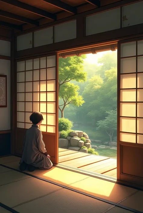 A moment on the veranda of a traditional Japanese house as the summer sun shines into the room。