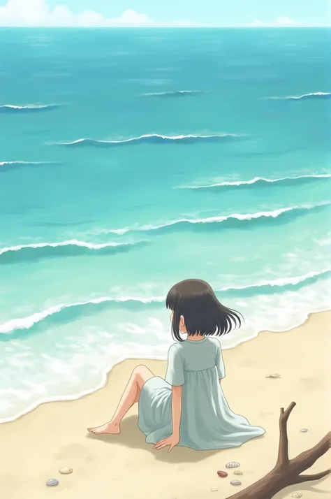 A girl sitting on the beach near sea 