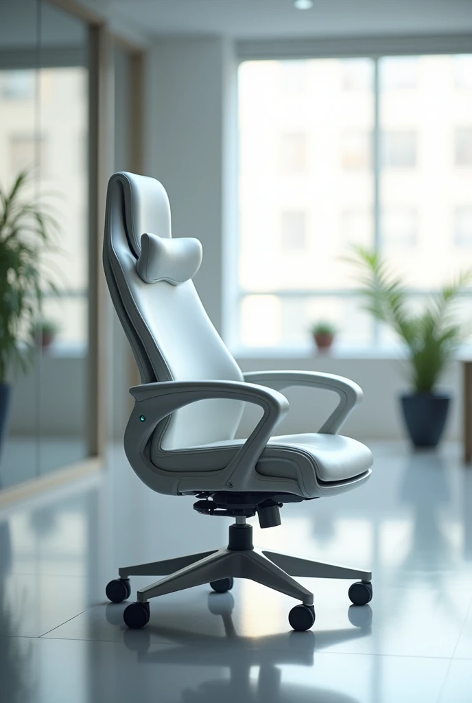 Create an image of an office chair with a built-in virtual assistant