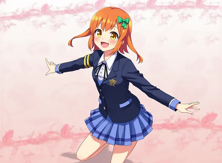 (masterpiece, Highest quality), One person,
Rin Hoshizora, Yellow Eyes, Orange Hair,
smile,
Idol,