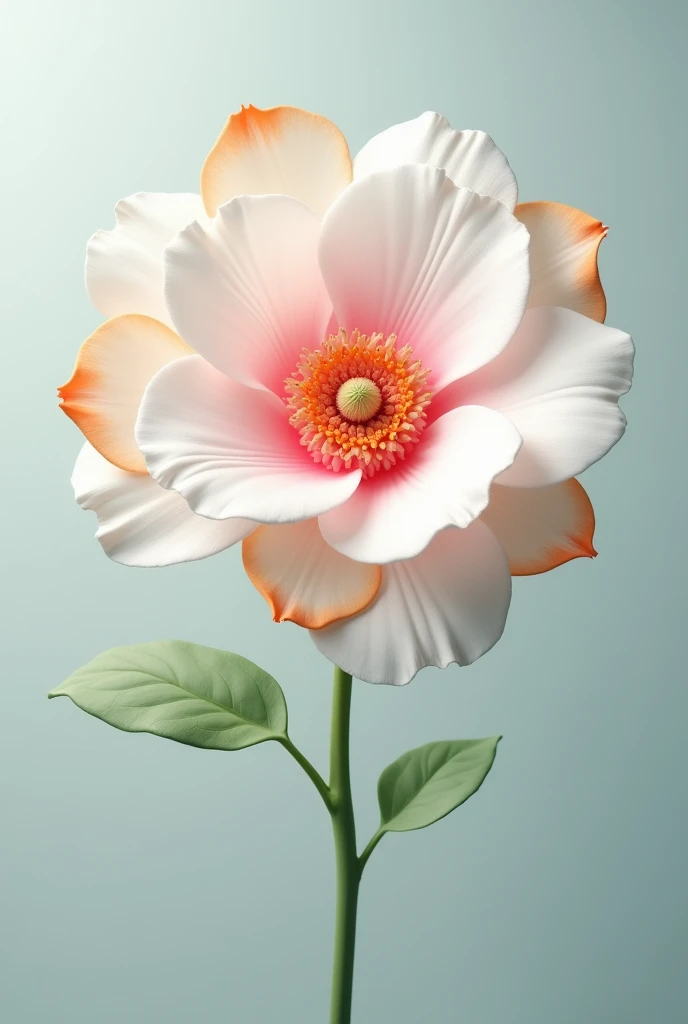 White flower with pink center and orange edges 