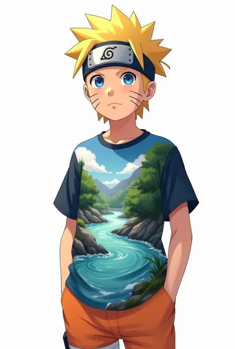 Narruto wearing a river play t-shirt on a white background 
