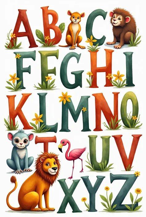 Portuguese animal alphabet in watercolor