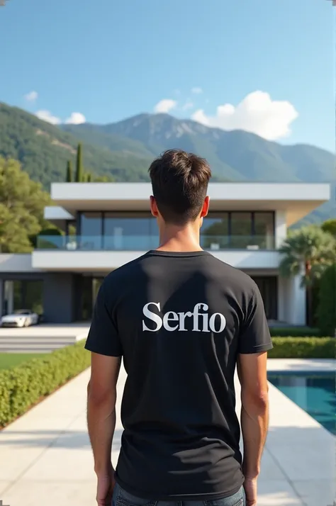 1 million euro luxury house with a human with a t-shirt written serfio