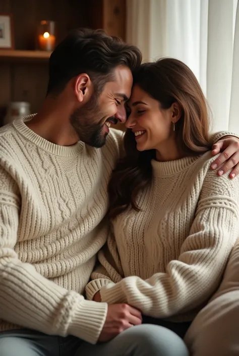 Husband and wife wear the same sweater