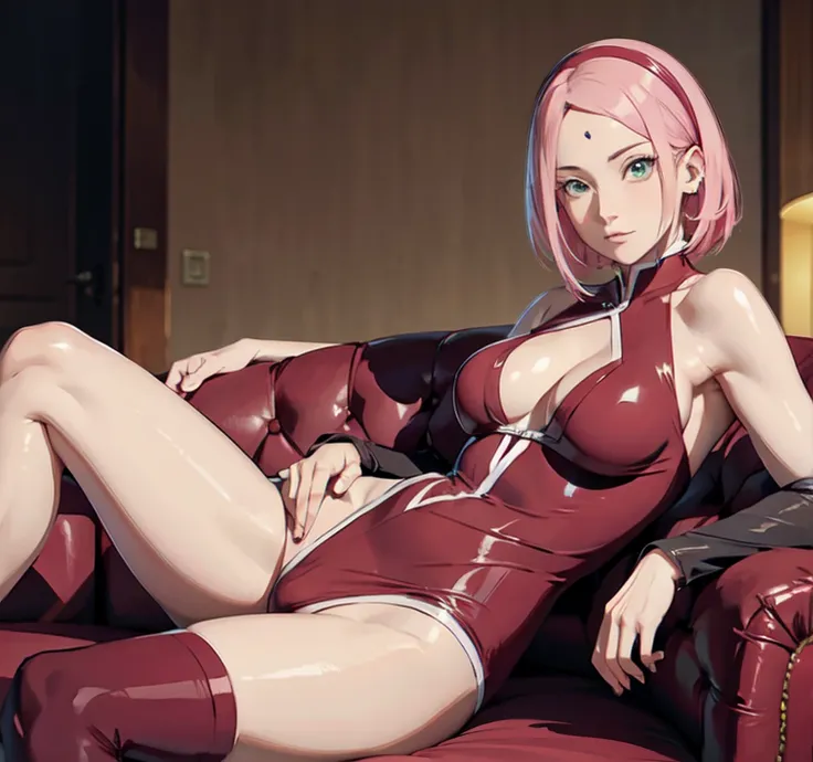 sakura haruno, ful dressed, Exposed leg, maturebody, beautiful  face, sultry posing, big buttocks, illustration, high resolution, ultra detali