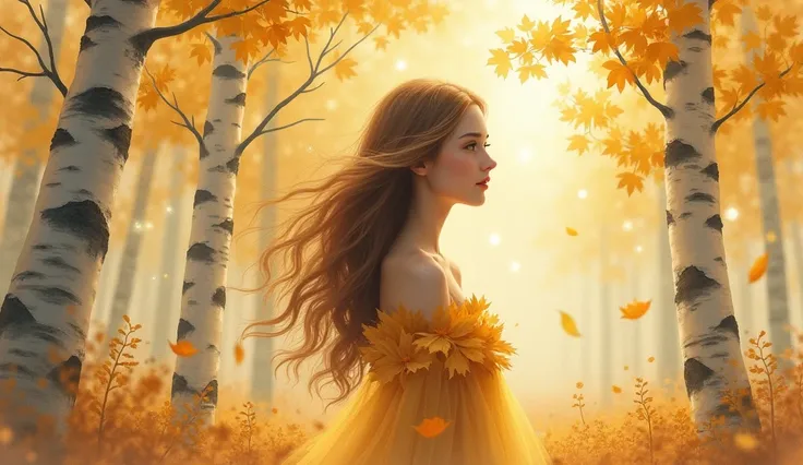 
Go back
Create a mesmerizing dreamy hazy breezy watercolour utilizing minimal paint and maximum water usage with loose intuitive brushstrokes to paint an Autumn birch tree forest where an ethereal beautiful young woman whose long lustrous soft wavy light ...